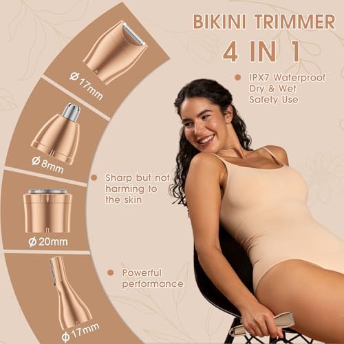 Hair Clippers & Bikini Trimmer for Women - Waterproof Electric Clippers and 4 in 1 Bikini Trimmer Set, Deluxe Hair Trimmer, Wet/Dry Body Shaver for Nose Eyebrows Beard Pubic Hair, Blue