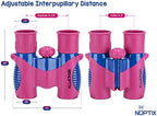 Binoculars for Kids, Girls or Boys Real Kids Binoculars in Vibrant Pink Blue - includes Sticker Book with 40 Bird Species - Kids Toys Small Binoculars, Toddler Binoculars