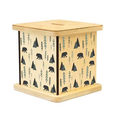 Wooden Piggy Bank for Kids and Adults, Personalized Gift Handmade in USA by BloomOwl, Custom Piggy Bank, Personalized Banks for Kids, Gifts for Baby Boys and Girls (Minimal Bear)