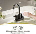 Phiestina 4 Inch 2 Handle Centerset Matte Black Lead-Free Modern Bathroom Faucet, 360 Swivel Spout 2-3 Hole RV Bathroom Vanity Sink Faucet with Pop Up Drain and Water Supply Lines，BF015-1-MB