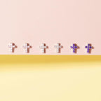 In Season Jewelry Sterling Silver Tiny CZ Cross Kids Earrings - Clear