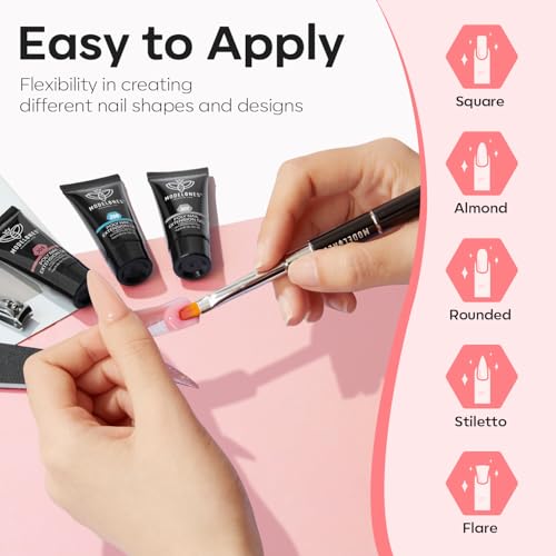 Modelones Poly Extension Gel Nail Kit, 6 Colors Pink Nude with 48W Nail Lamp Slip Solution 3D Bow Nail Charms Decoration Rhinestone Glitter Kit for Nail Manicure Beginner Starter Kit DIY at Home