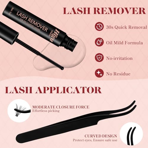 Higu clace DIY Lash Extension Kit, 320pcs Lash Clusters Kit, with Lash Bond and Seal Cluster Lashes Glue Remover Lash Applicator for D curl Eyelash Extension Natural Look at Home(30D+40D-Kit)