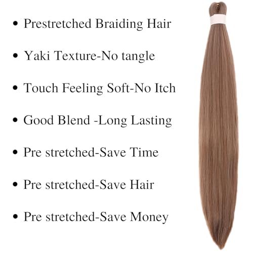 Braiding Hair Pre stretched Brown Prestretched Braiding Hair for Black Women Twist Kids Ez Braid Braiding Hair Synthetic Knotless Colored Hypoallergenic Hair extensions Pre-stretched