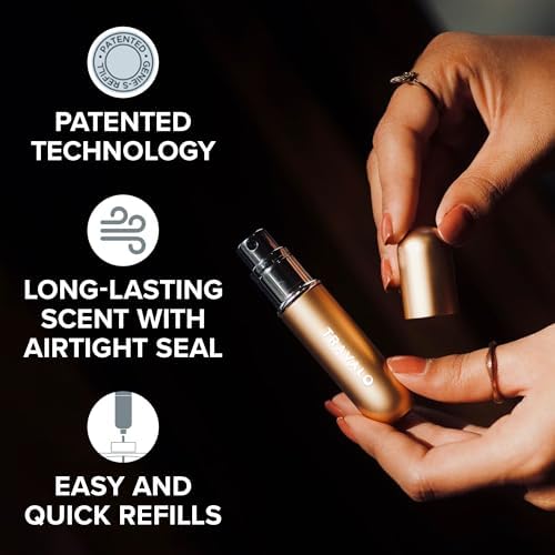Travalo Classic HD Perfume Atomizer - Elegant Design for Valentine’s Day - Reusable, Airtight, Easy Fill Mini Pump Sprayer with Volume Window - Gold