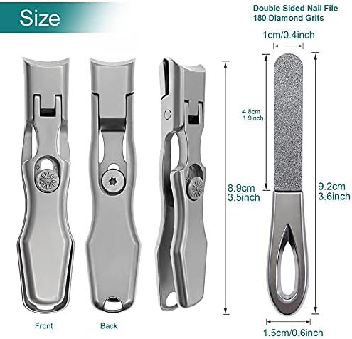 Nail Clippers for Men Thick Nails Laqrge Wide Jaw Opening Long Handle Heavy Duty Ultra Sharp Toe Nail Clippers No Splash Fingernail Clipper for Seniors,Adult, Women (Silver with File)