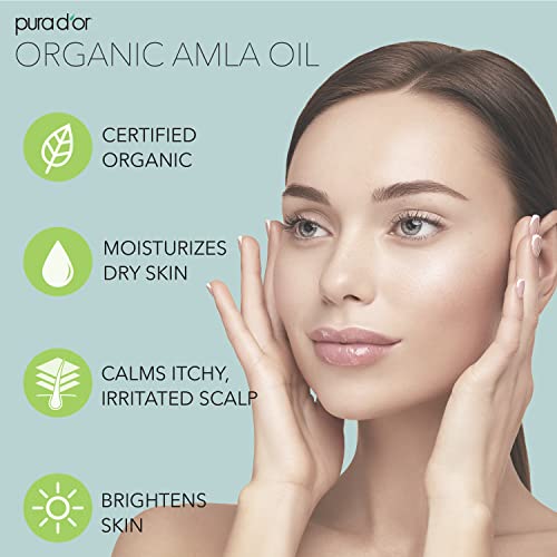 PURA D'OR 4 Oz ORGANIC Amla Oil, 100% Pure USDA Certified Premium Grade Oil, Cold Pressed, Unrefined, Extra Virgin, Indian Hair Care Oil, Hair Serum & Thickening Hair Product w/Pump for Women & Men