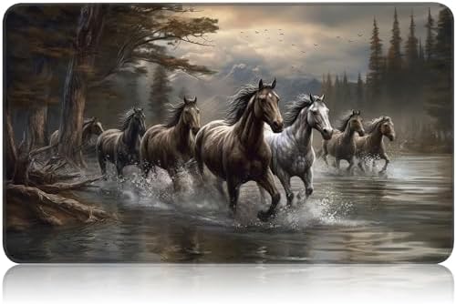 for MTG Game Playmat, for Magic TCG Rubber Play mat,Tabletop Card Playmats with Smooth Surface,Trading Card Inked Game Mat,Battle Game,Horses in River