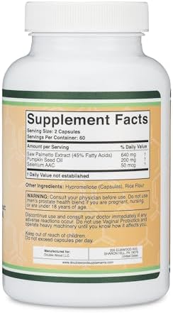 Prostate Support Supplement for Men's Health (120 Capsules) One Serving per Day for 30 Days Supports Prostate Function and Urinary Control (Saw Palmetto, Pumpkin Seed Oil, Selenium) by Double Wood