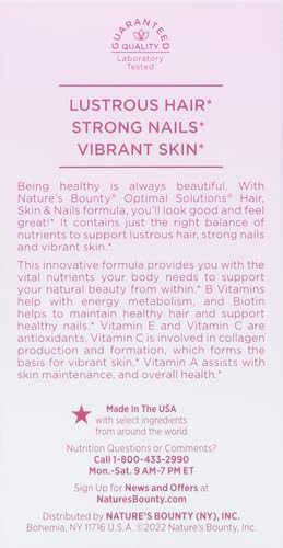 Nature's Bounty Optimal Solutions Hair, Skin & Nails Formula, with 3,000 mcg Biotin, 20 Total Servings, 60 Coated Caplets (Pack of 2)