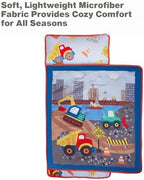 EVERYDAY KIDS Toddler Nap Mat with Removable Pillow -Under Construction- Carry Handle with Fastening Straps Closure, Rollup Design, Soft Microfiber for Preschool, Daycare, Sleeping Bag -Ages 2-6 years
