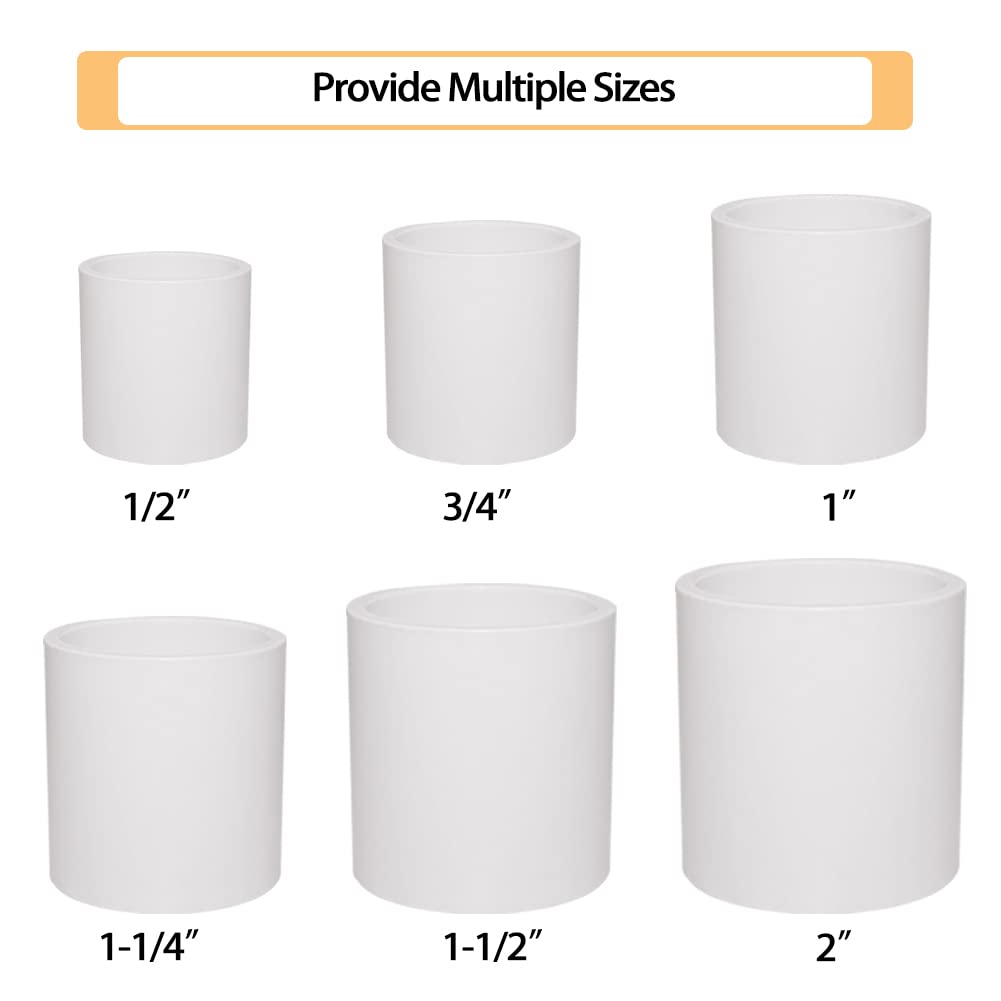 Fitvell 10PCS 1" PVC Pipe Fitting Coupling Connector Adapter Pipe Fitting Slip (Socket x Socket) Schedule 40 White Color