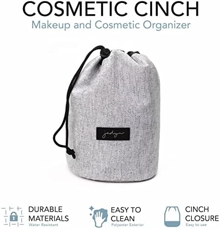 Jadyn Durable Cinch Top Makeup Organizer - Compact Travel Makeup Bag - 7 Interior Pockets for Cosmetics - Drawstring Toiletry Travel Bag for Women - 6L Storage Capacity - (Heather Gray)
