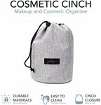 Jadyn Durable Cinch Top Makeup Organizer - Compact Travel Makeup Bag - 7 Interior Pockets for Cosmetics - Drawstring Toiletry Travel Bag for Women - 6L Storage Capacity - (Heather Gray)