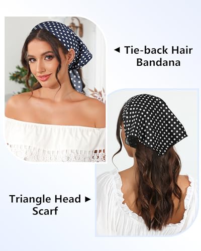 AWAYTR 3Pcs Hair Bandanas Head Kerchief for Women Girls Tie-Back Boho Hair Scarf Headband Bandana Triangle Head Scarf (Polka Dot - Red/Black/Dark Blue)