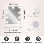 COOLJEEN Vanity Mirror with Lights, 9 Led Bulbs Lighted Makeup Mirror with Detachable 10X Magnification Mirror, Hollywood Mirror 3 Color Lights Tabletop Makeup Mirror, 360°Rotation