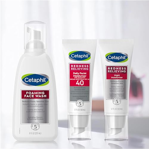 Cetaphil Redness Relieving Set, Night Moisturizer (1.7 oz) and Daily Facial Moisturizer SPF 40 (1.7 oz) For Redness Prone Skin