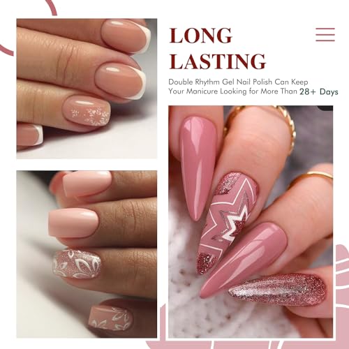 Double Rhythm Gel Nail Polish Set of 6 Colors Baby Light Pastel Milky Nail Polish Starter Kit Art DIY Salon Home (Natural Neutral Nude Pink,Kit 28)