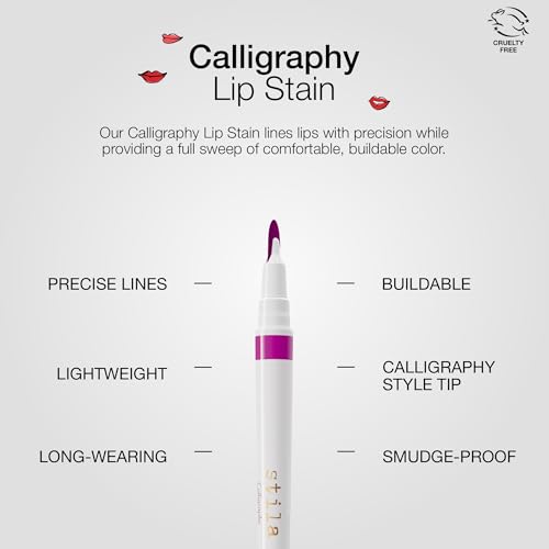 stila Calligraphy Lip Stain Long-Lasting Tint, Moisturizing, Transfer-Proof, Lightweight, Sheer Buildable Color, Fades to a Natural Wash of Colors
