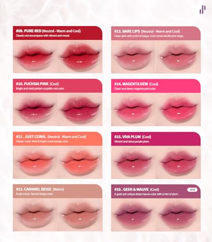 Heart Percent Dote On Mood Pure Glow Tint, Watery & Lightweight Moisturizing Lip Stain Long Lasting Liquid Lipstick 6.8g, #10. Fuchsia Pink