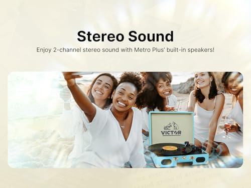 Victor Metro Plus Battery-Powered Bluetooth Suitcase Turntable | 3-Speed Vinyl Record Player with Built-in Stereo Speakers, Rechargeable Battery, RCA Output, Aux Input, and 45 RPM Adaptor, VSRP-850B