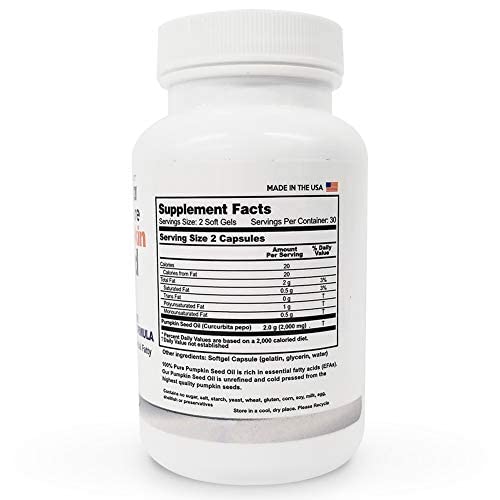 100% Pure Pumpkin Seed Oil - 60 Soft Gels Containing a Rich Nutrient Profile Found in Genuine Whole Foods - Men's Super Comfort Formula - Nutritional Oil Rich in Essential Fatty Acids - 1 Bottle