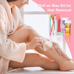 Roll on Wax Kit, Roll on Waxing Kit for hair removal, Waxing Kit for Women, Wax Roller Kit for All Skin Types, Wax Roller Waxing Kit for Men, with 2 Wax Cartridges & 50 Pcs Wax Strips