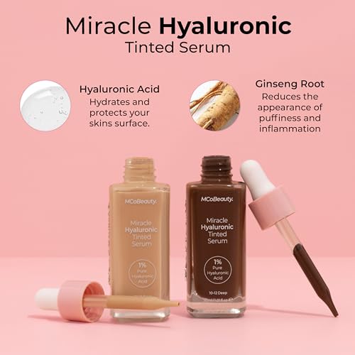 MCoBeauty Miracle Hyaluronic Tinted Serum, 7-8 Medium Dark, Hydration & Glow for Radiant Skin, Vegan, Cruelty Free Cosmetics