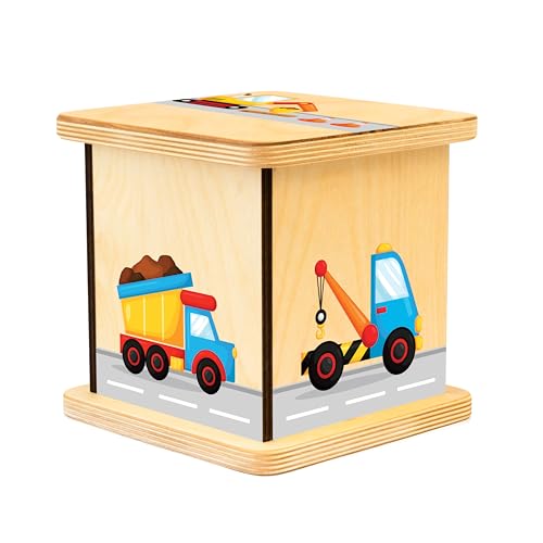 Wooden Piggy Bank for Kids and Adults, Personalized Gift Handmade in USA by BloomOwl, Custom Piggy Bank, Personalized Banks for Kids, Gifts for Baby Boys and Girls (Construction)