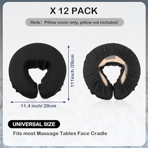 Tatuo 12 Pcs Face Cradle Covers for Massage Head Rest Microfiber Reusable Soft Thicker Massage Table Face Covers Oil Proof Headrest Cradle Sheets for Spa Beauty(Black)