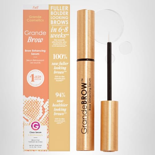 Grande Cosmetics GrandeBROW Brow Enhancing Serum for Fuller, Bolder, Looking Eyebrows - Brow Serum With Vitamins, Peptides, Antioxidants, Amino Acids, Cruelty Free - 4 Month Supply (3 mL)
