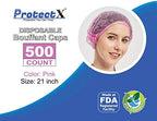 ProtectX 500-Pack Pink Disposable Hair Nets, Elastic Head Cover, Bouffant Caps, Sanitation Head Cover for Food Service, Spa Men & Women - 21 inch