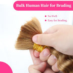 Honey Blonde Human Braiding Hair for Boho Braids Deep Wave Bulk Human Braiding Hair 100g 18 Inch 2 Bundles/Pack No Weft Color 27# 100% Brazilian Human Braiding Hair Extensions for Micro Braiding