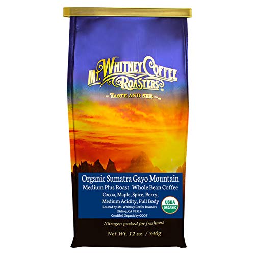Mt. Whitney Organic Gayo Mountain Sumatra, Medium Dark Roast, Low Acid Coffee (Whole Bean, 12 Oz)