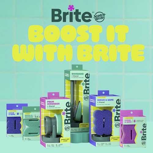 Brite by Scotch-Brite Cleaning Kit, Includes Fillable Dishwand with Drain + Dry Stand,Palm Scrubber with Drain + Dry Stand & Refill Sponges