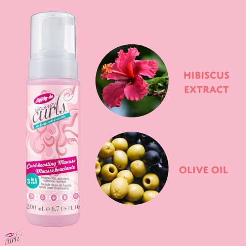 Dippity Do Girls with Curls Curl Enhancing Mousse - Lightweight 3-in-1 Defining Mousse for Curly and Wavy Hair - Hibiscus and Olive Oil for Frizz Free and Bouncy Curls - 200 mL/6.7 fl oz - 2 Pack