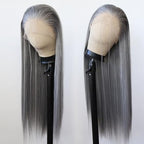 BTWTRY Gray Wig Long Straight Grandma Grey Synthetic Lace Front Wigs Pre Plucked Natural Hairline for Black Women Heat Resistant Fiber Hair Cosplay Daily Wear Wig (Grandma Grey)