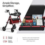Walkers for Seniors with Seat Foldable Rollator Walker with 8" Wheels, Adjustable Handle Height, Comfortable Seat, 350 lb Capacity, Lightweight Rolling Walker with Storage Pouch - Red