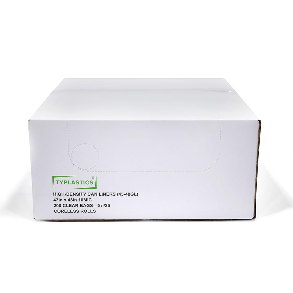 TYPLASTICS 45-48 Gallon Clear Trash Bags Can Liners 43" x 48" 200 Pack