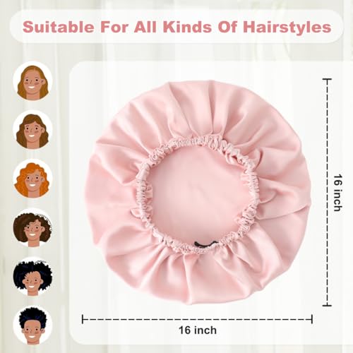 22 Momme 100% Mulberry Silk Bonnet for Sleeping Women, Adjustable Silk Hair Wrap for Sleeping Hair Care, Bonnet with Elastic Stay On Head(Pink) showercap