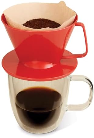 Fino Pour-Over Coffee Brewing Filter Cone, Number 1-Size, Red, Brews 1 to 2-Servings