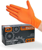 PACIFIC PPE Strength Nitrile Industrial Orange Gloves, 8 Mil, Diamond Texture Disposable Heavy-Duty, Powder Free, Medium, 100 Count