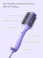 LANDOT Hot Hair Blow Dryer Brush: One-Step HairDryer Styler and Volumizer - Upgraded Plus 2.0 Hot Air Brush with Negative Ion Anti-frizz Ceramic Titanium 60mm Oval Shape Barrel Purple Color