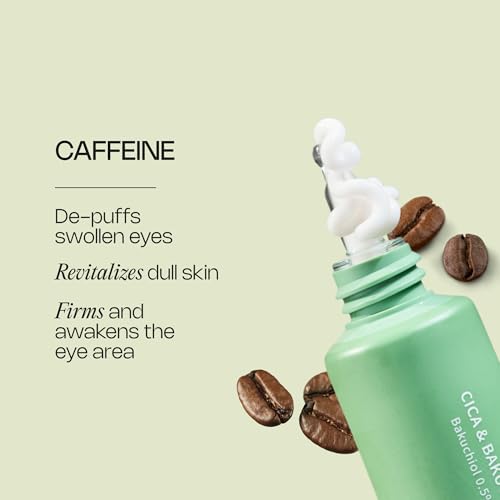 Meebak Eye Cream with Bakuchiol, Caffeine & Cica | Korean Anti-Aging Eye Treatment for Puffy Eye Bags, Dark Circles, Fine Lines & Wrinkles | Energize & Invigorate Eyes