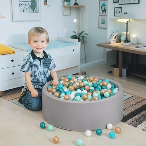 GOGOSO Ball Pit Balls for Toddler, Baby Plastic Playballs Kids Soft Pastel Pelotas Non-Toxic BPA-Free 2green+White+Gold,100 Balls