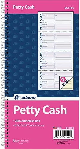 Adams Spiral Petty Cash Book, 2-Part, Carbonless, 4 Messages per Page, 200 Sets per Book (SC1156)