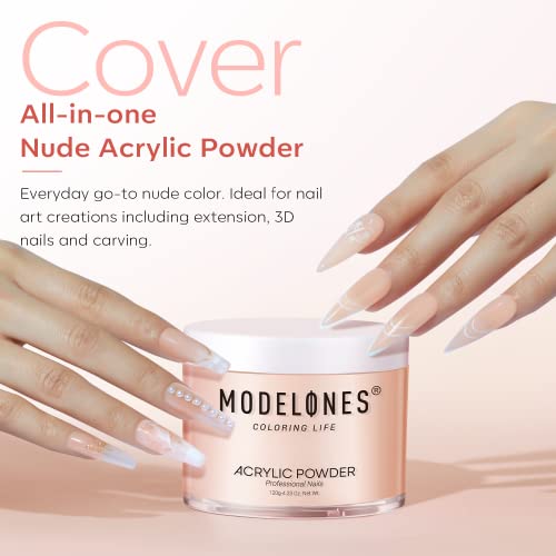 Modelones Cover Nude Blush Acrylic Powder, 4.23oz/120g Acrylic Powder Large Capacity Professional Acrylic Nail Powder Polymer for 3D French Nail Manicure Extension Nail Carving