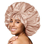 BONNET QUEEN Large Satin Bonnet Silk Bonnet for Sleeping Women Hair Bonnet Big Bonnet Night Sleep Cap Scarf Wrap for Curly Hair with Tie Band Champagne