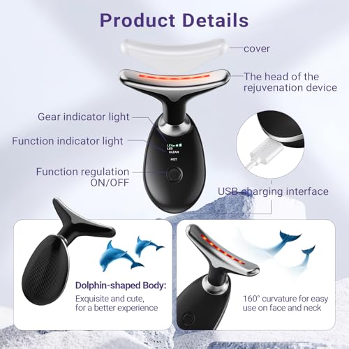 Neck Face Massager, Face Sculpting Tool, 3 Modes and Vibration for Facial Massager for Double - Chin Wrinkle,Daily Home Use Black