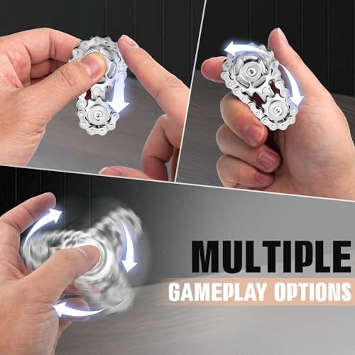 Fidget Spinners Toys for Adults Metal Figette Bike Chain Pain Stim Fidgets Toy for Teens ADHD Cool Gadgets Desk Offices Gift Anxiety Relief Item Stress Tool Sensory Spiky Toy for Autism - Color+Silver